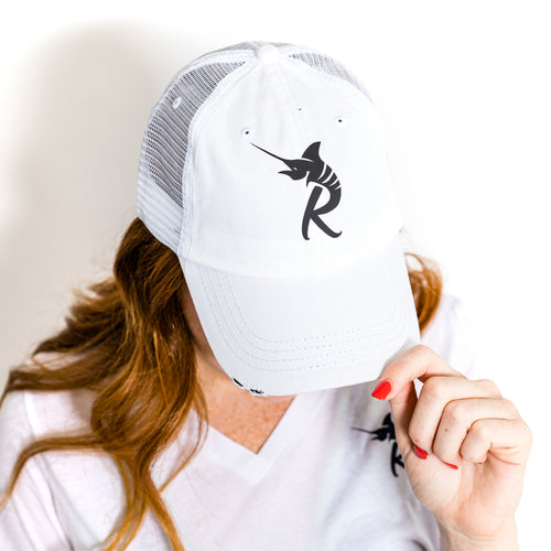 Load image into Gallery viewer, Reel Girl Distressed Hat - White