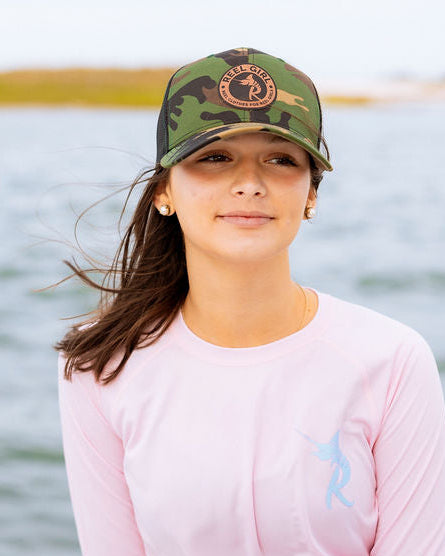 Camo Faux Leather Patch Hat