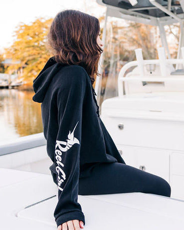 Reel Girl V-Neck Hoodie with Sleeve Logo