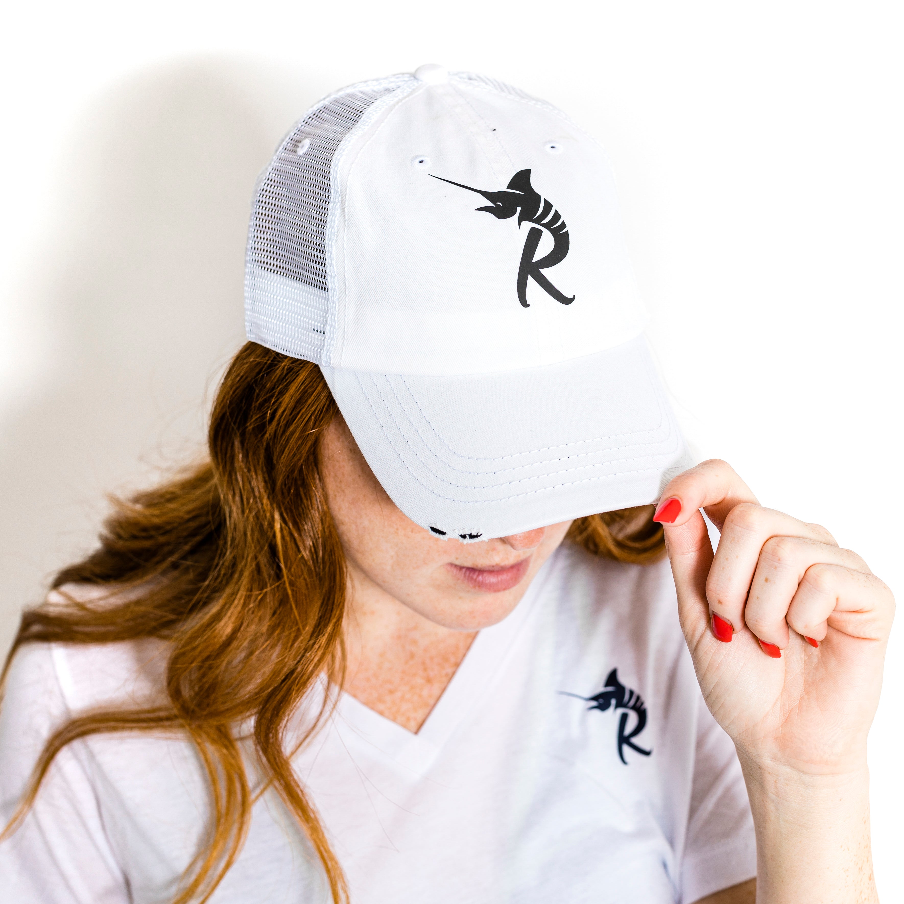 Reel Girl Distressed Hat - White